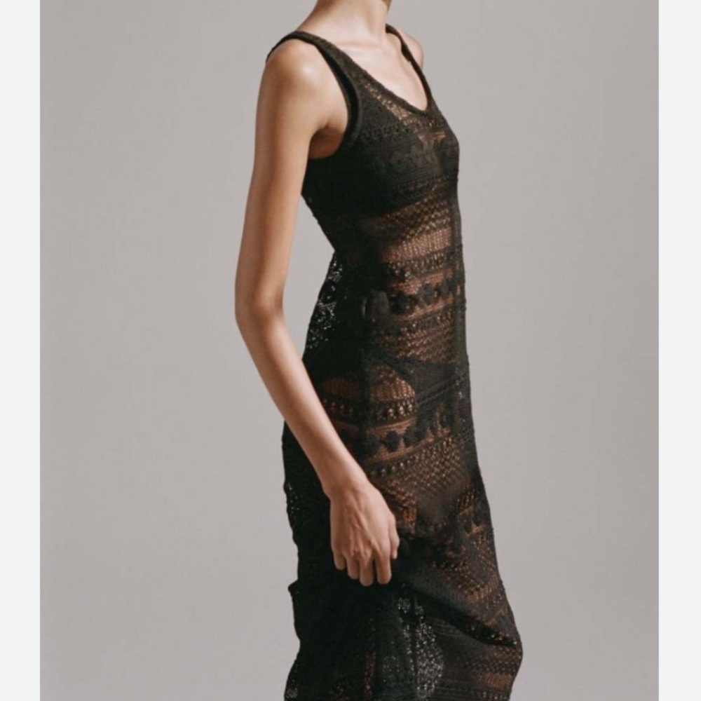 Hyde & Stone Black Sigrid Lace Open Knit Maxi Slip Dress Cover-Up Sleeve XS NWT